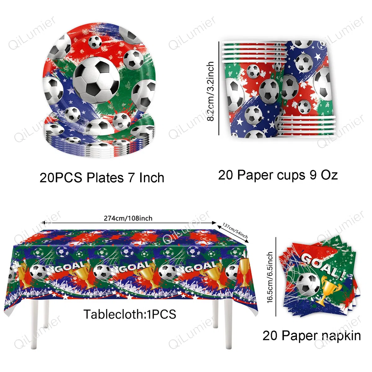 61 piezas Vajilla de fiesta de Fútbol, Vajilla de cumpleaños para niños, juego de platos de papel para fiestas, vasos, servilletas y manteles.