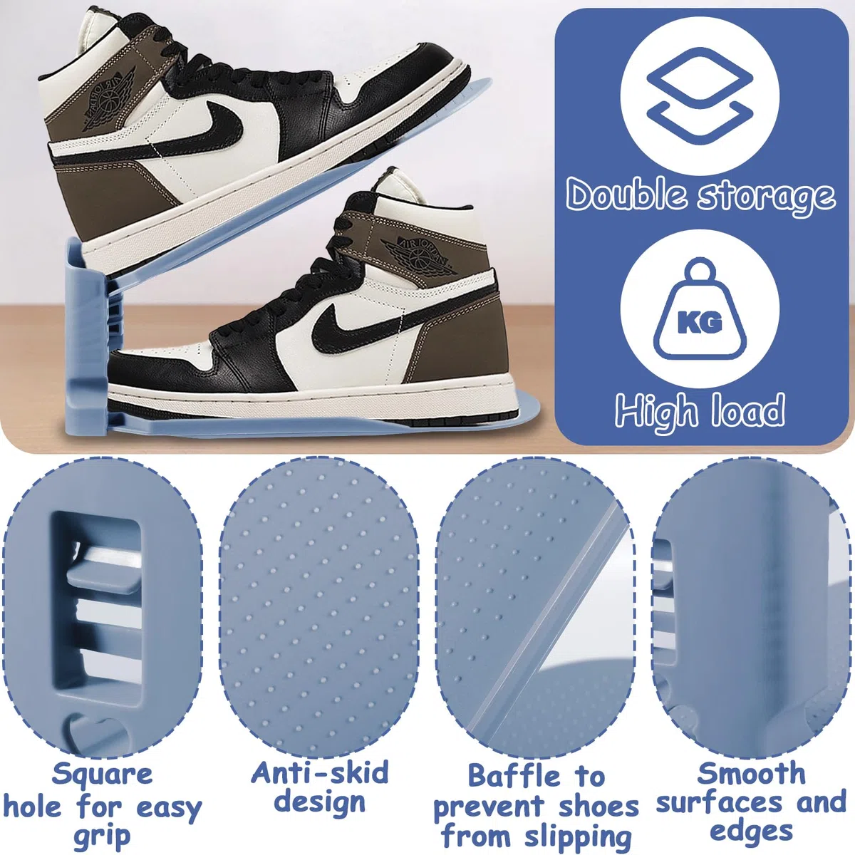 10 pcs Organizadores de Zapatos,Soporte de Calzado de Altura Ajustable,Zapatero Simple,Ranuras para Zapatos,Zapatos Ahorra Espacio, organizador de zapatos de doble cubierta.（neblina azul）