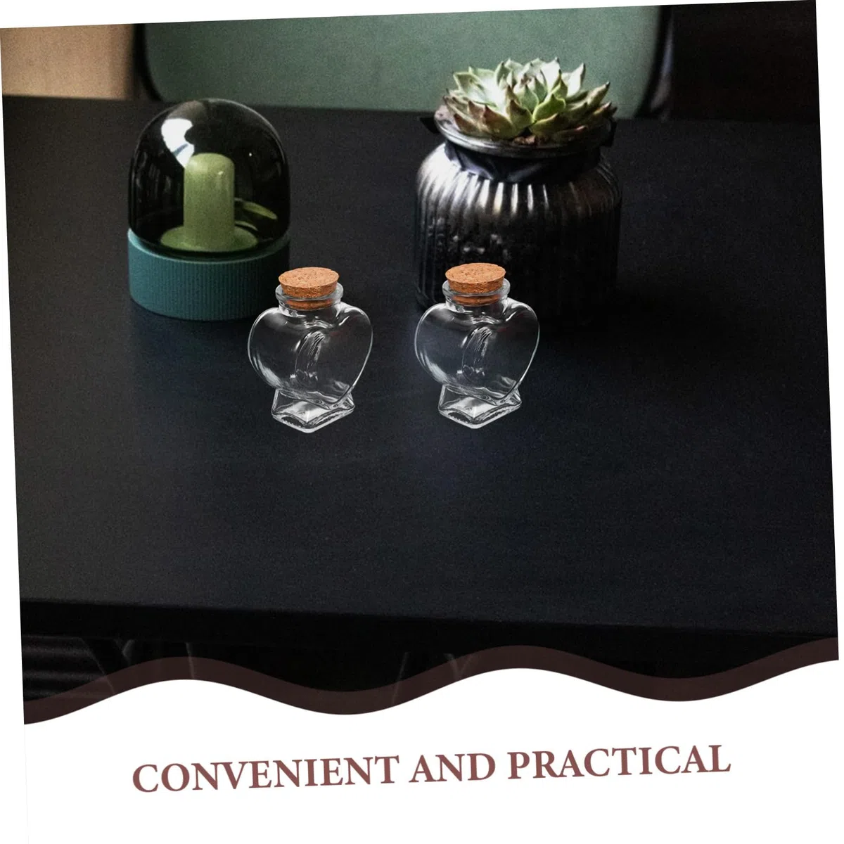 INOOMP Juego de 4 Botellas Deseos Transparentes Forma de Corazón de Vidrio y Tapón de Madera, Fáciles de Transportar Decoración DIY