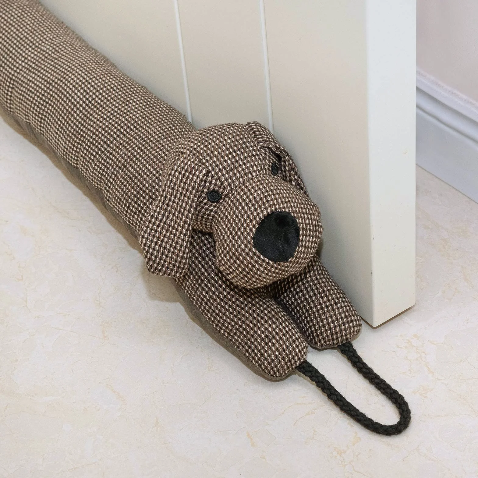 Burletes de Puerta Decorativos Paravientos 81 cm para Puertas y Ventanas, Amortiguador de Corrientes de Aire contrapesado para la Parte Inferior de la Puerta - Perro marrón 32"