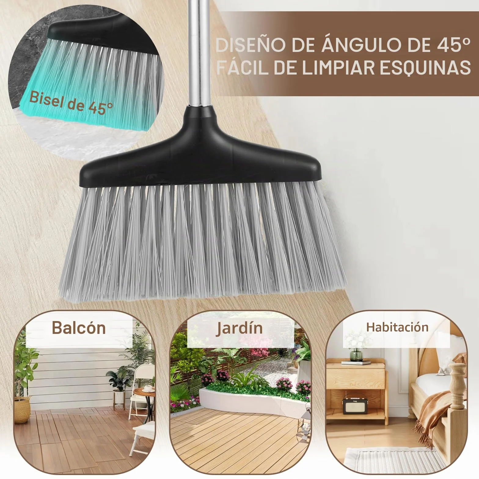 Escoba y Recogedor Plegable 138 cm Plástico Acero Inoxidable Mango Telescópico 8 Piezas Negro Blanco