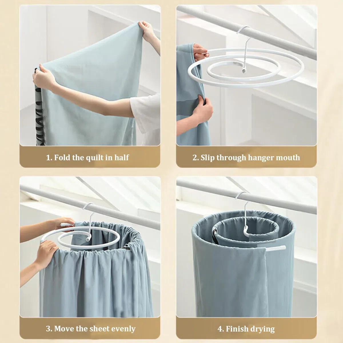 2 estantes de secado en espiral; ganchos circulares en espiral; ahorran espacio y son desmontables; adecuados para sábanas gruesas, mantas, toallas de baño, manteles y todo tipo de mantas y