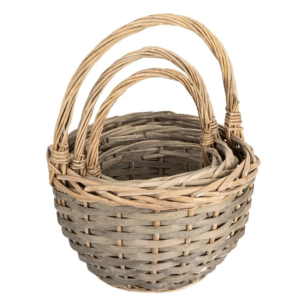 Ideen mit Herz Set de cestas de mimbre | 3 cestas en diferentes tamaños: diámetro 14, diámetro 18, diámetro 21 cm | con asa | trenzadas | redondas | pequeñas | Ideal como regalo o cesta de regalo