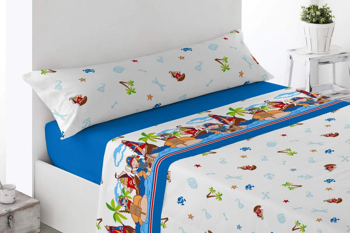 Atlanta - Juego Sábanas Estampada Infantil Cama 90 Verano Microfibra (Piratas)