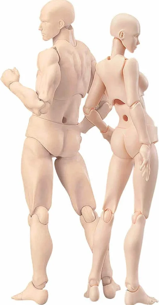 Body Kun - Maniquí articulado con cabeza de bloque, maniquí articulado, juego de figuras para modelo masculino y femenino (color piel)