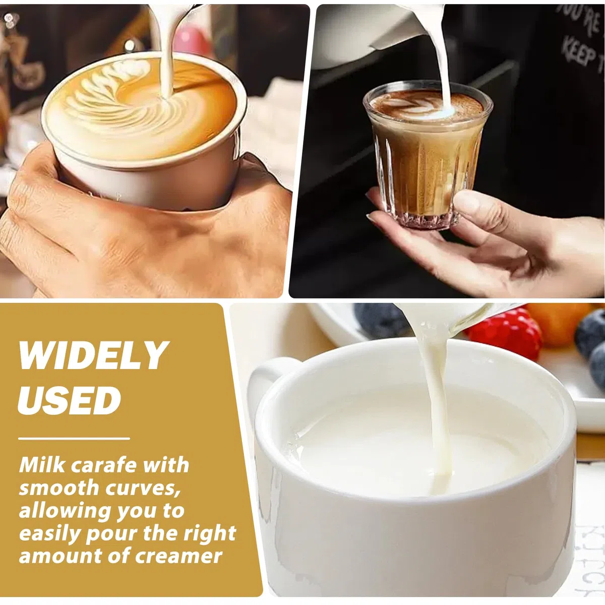 Juego de 6 jarras de leche de acero inoxidable, 90 ml, mini jarra de espuma de leche de 3 oz, pequeñas jarras para café y café con leche