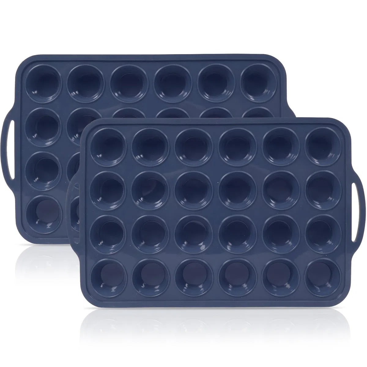 SUPER KITCHEN Pack 2 Moldes Magdalenas 24 Huecos, Silicona con Asas, Estructura Metálica Estable, Fácil Limpieza, Libre de BPA, Cupcake, Brownie, Gris