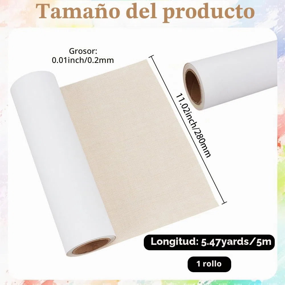 GORGECRAFT Rollo de Lienzo de Lino de 5 m 28cm de Ancho Tela Blanca Imprimación A Mano Textura Media Pintura Al Óleo Y Acrílica. Ideal para Artistas para Pintar para Manualidades para Decorar Fondos.