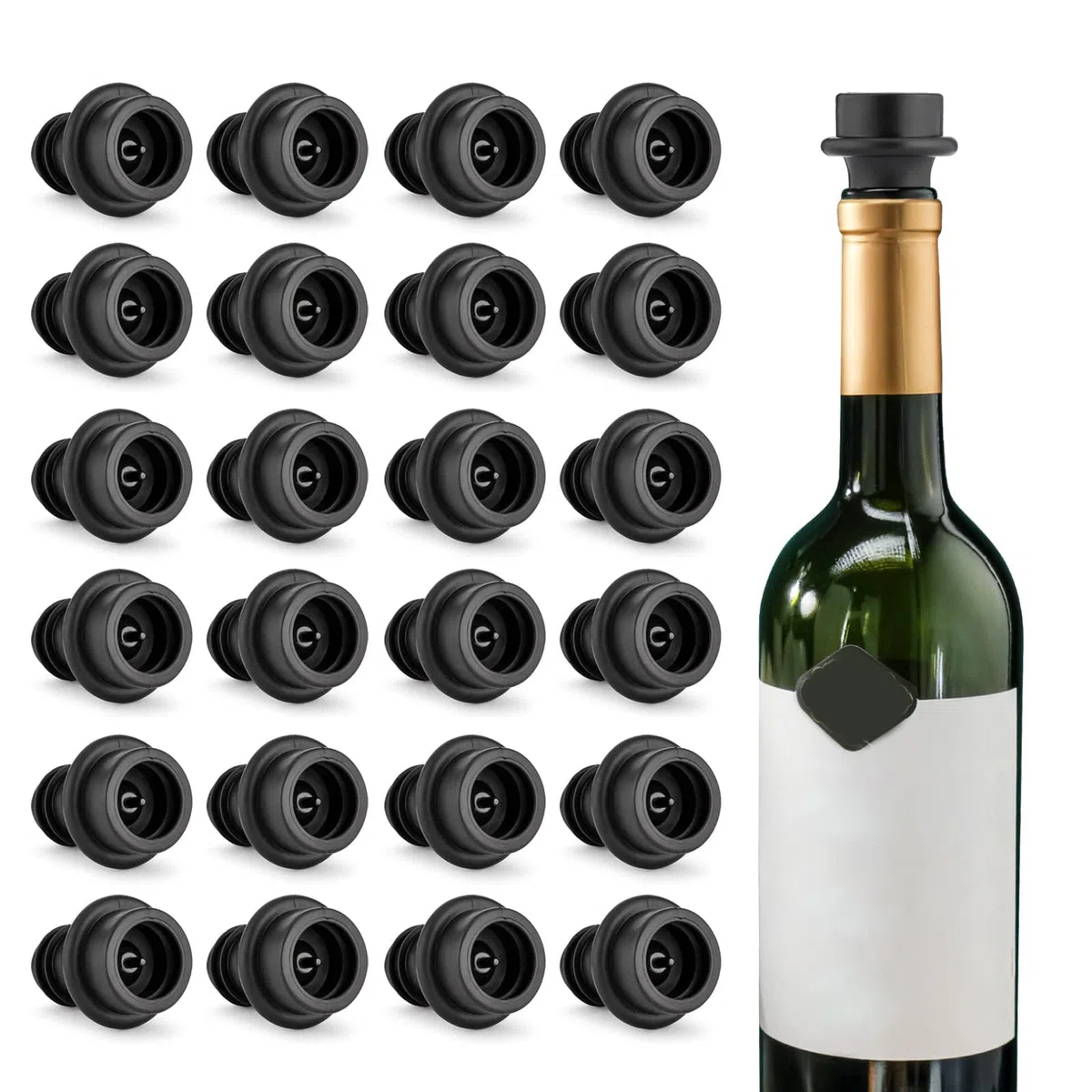 WOTOR Tapón de Vacío y Sellador de Botellas Reutilizable Que Mantiene el Vino Fresco (24 Tapones)