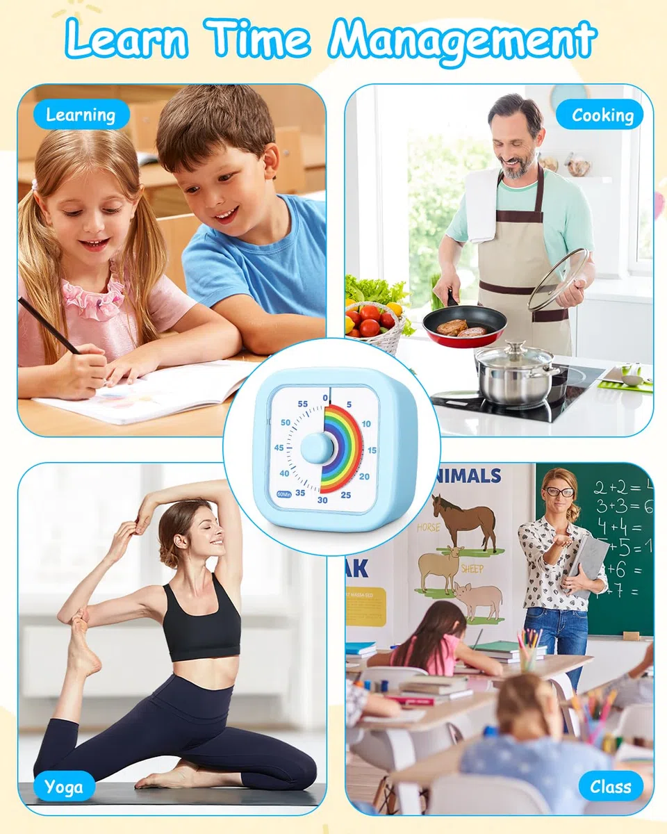 Temporizador Visual Cuenta Regresiva de 60 Minutos Rainbow Temporizador Niños, Silencioso, Herramienta de Gestión del Tiempo para Niños y Adultos,para Aula Escuela Oficina Cocina (Azul)
