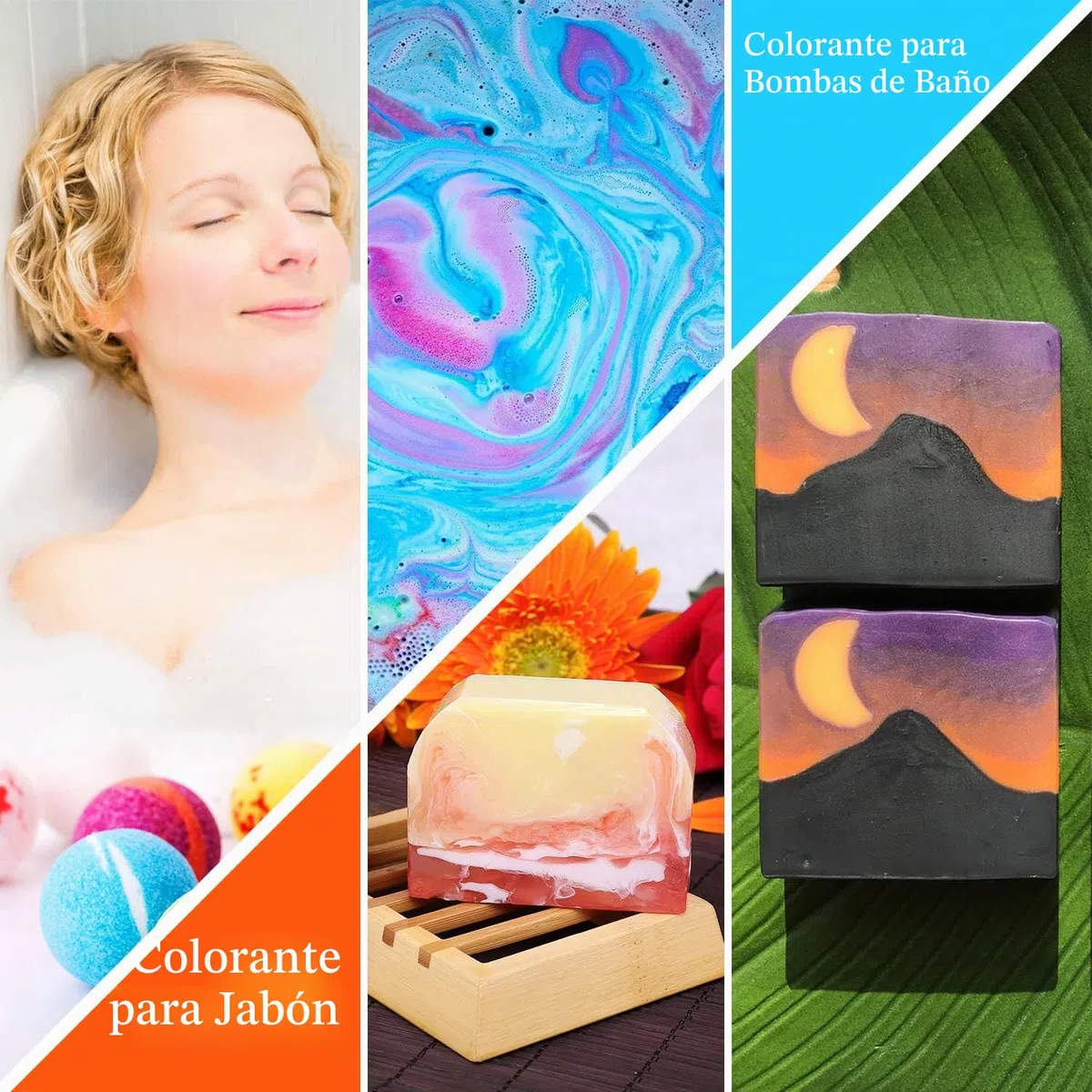 Moldes de Bomba de Baño de 12 Piezas con 12 Colorantes de Jabón, Bolsas Termocontraíbles - Kit de Suministros para Fabricación Bombas de Baño de Bricolaje - Colorante de Bomba de Baño para Jabones
