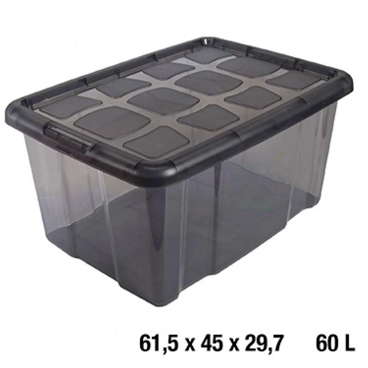 Acan Tradineur - Caja translúcida de almacenaje con tapa, plástico, cajón multiusos, ordenación, almacenamiento de objetos, hogar, fabricada en España, 60 litros, 29,7 x 61,5 x 45 cm, gris