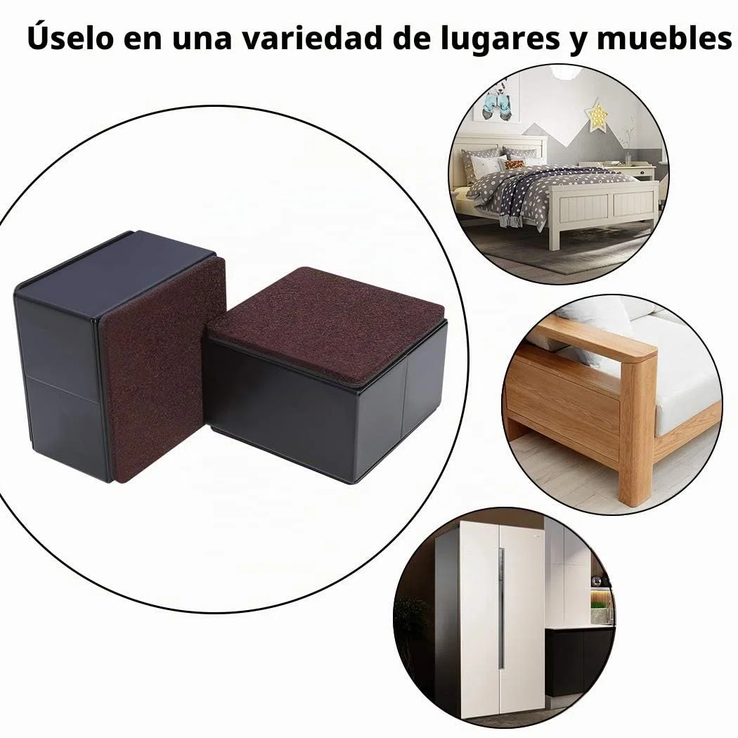 Ezprotekt Elevadores de Muebles de 5 cm, Elevadores de Cama de Acero al Carbono, 8 cm de Largo, Autoadhesivos, Resistentes, Añade 5 cm de Altura a Las Camas y Sofás, Cuadrado Negro