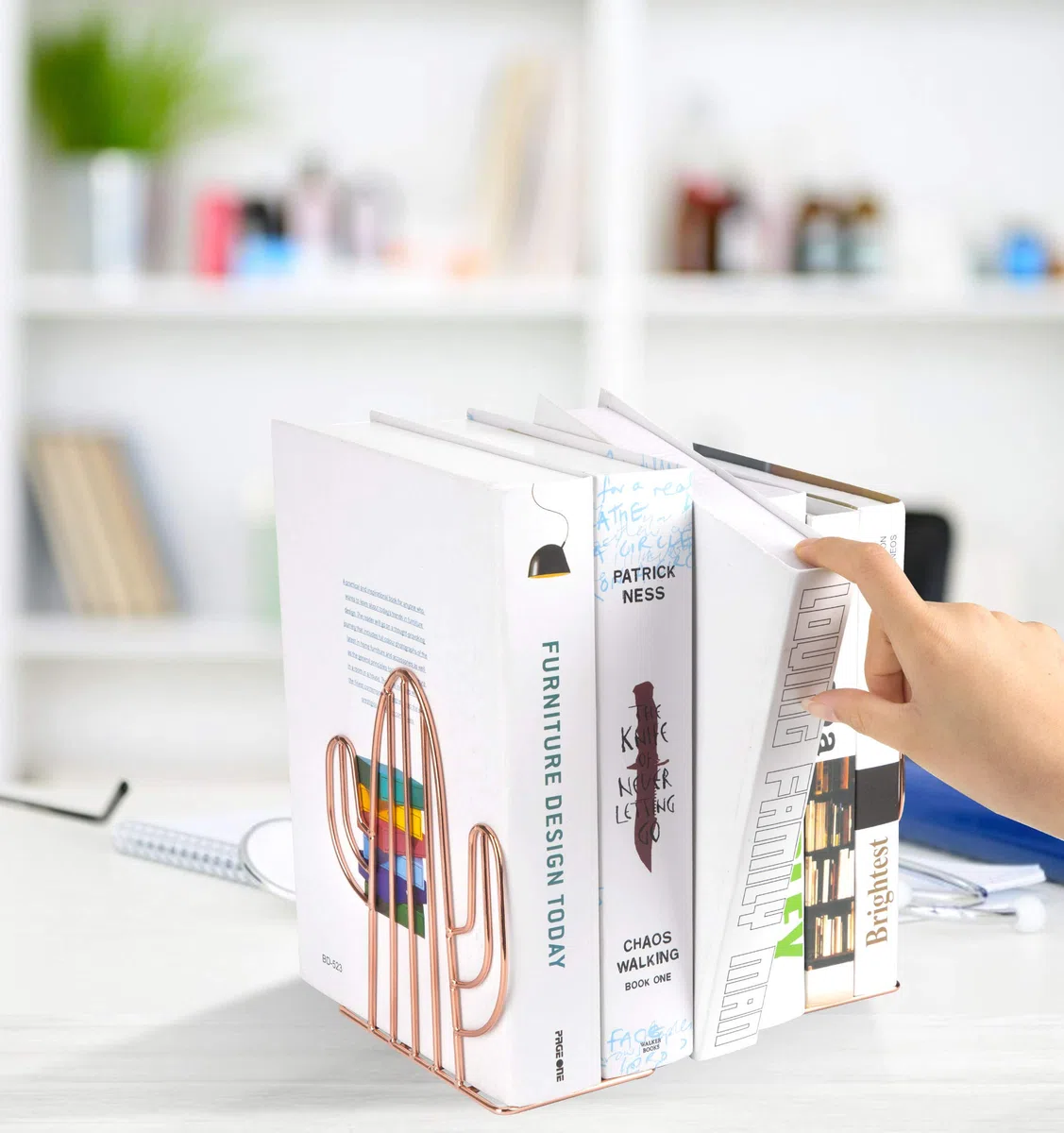 Sujetalibros de Metal, Cactus Sujeta Libros Tapón Antideslizante Soporte Hierro Sujetalibros para Organizar Libros Revistas para Escritorio, Oficina, Decoración del Hogar 2 PCS (Oro Rosa)
