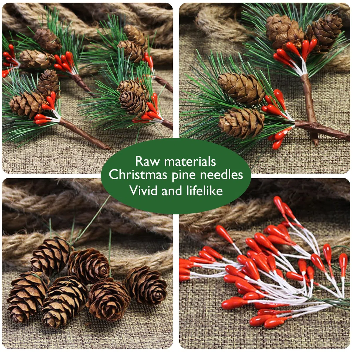40 Pcs Ramas de Pino Artificiales,Bayas de Navidad Artificiales Rama de Pino Artificial Ramas Navideñas Ramas de Bayas Artificiales Bayas Navideñas Artificiales Rama de Pino Navidad