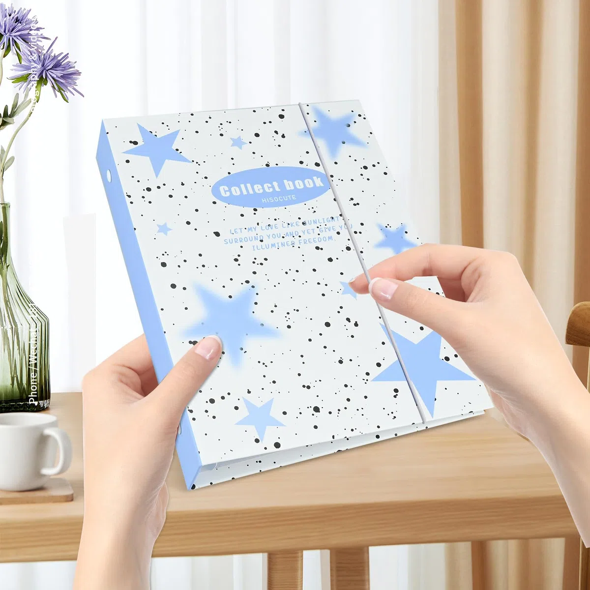 Álbum de fotos A5, portatarjetas de fotos Kpop de 3 pulgadas con 20 hojas, 4 compartimentos para fundas de fotos (160 bolsillos), funda transparente, 5 pegatinas de colores, 6 carpetas de anillas,