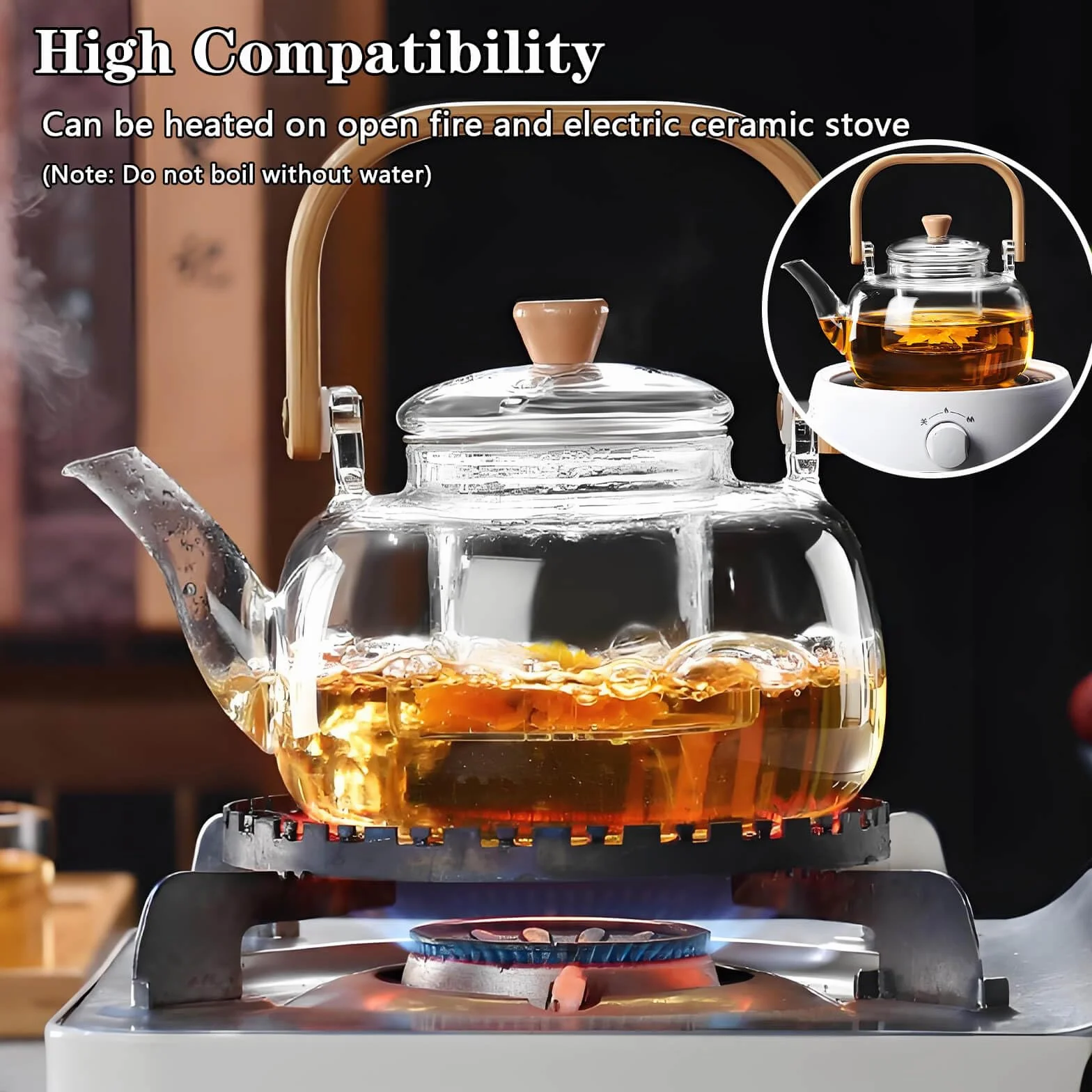 DxxD Tetera de Vidrio Transparente con Colador Extraíble, 1000 ml, para Té, Café y Infusiones, Apta para Lavavajillas, 19 x 15 x 12.5 cm