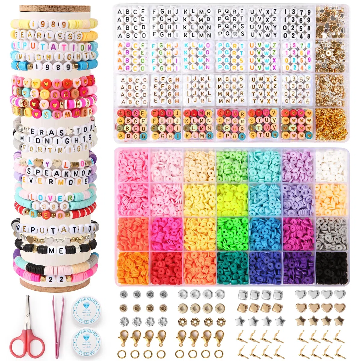 WECUTE Kit Pulseras, 6700+ Piezas 28 Colores Perlen Armband Herstellung Kit, Cuentas para Pulseras,olymer Clay Perlen Armband Making Kit, El mejor partido para conciertos y festivales de música (6mm)