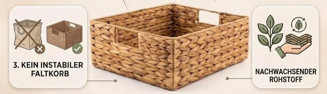 Cesta de almacenamiento sostenible de jacinto de agua, tejida a mano, apta para estantes Kallax (medio compartimento), 30 x 34 x 15 cm, color natural