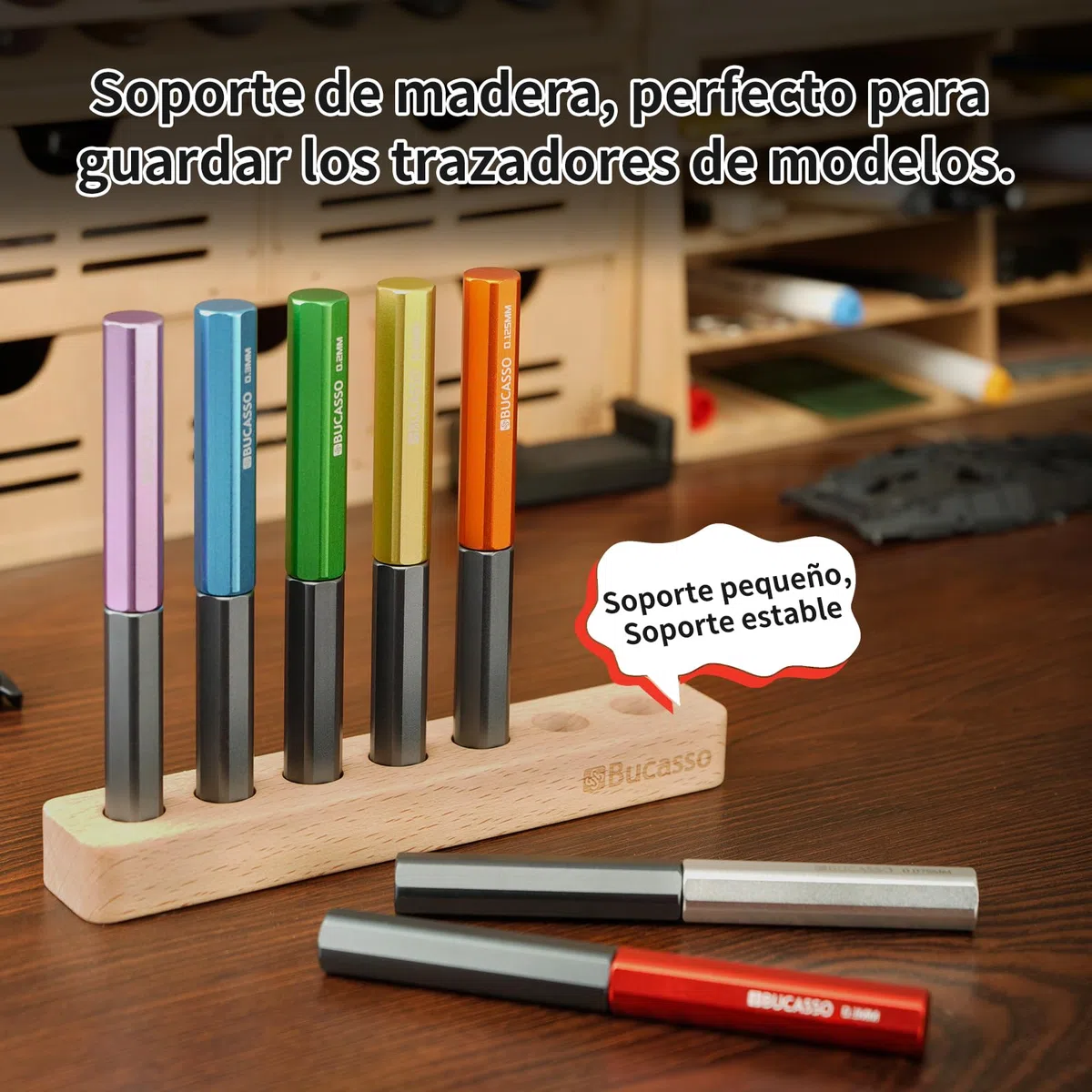 Modelo Scriber, 7-Piezas de acero de tungsteno cuchilla de trazado Set de herramientas 0.075/0.1/0.125/0.15/0.2/0.3/0.5mm, con soporte de madera para el modelado Hobby, Modelos de plástico