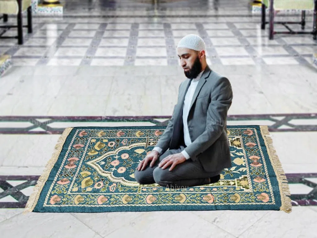 Alfombra de Oración Musulmana, Alfombra de Oración Islámica con Bolsa de Almacenamiento, Alfombra de Rezo, Estera Islámica de Oración, Soft Islámica Prayer Rug, para Ramadán (Verde Oscuro)