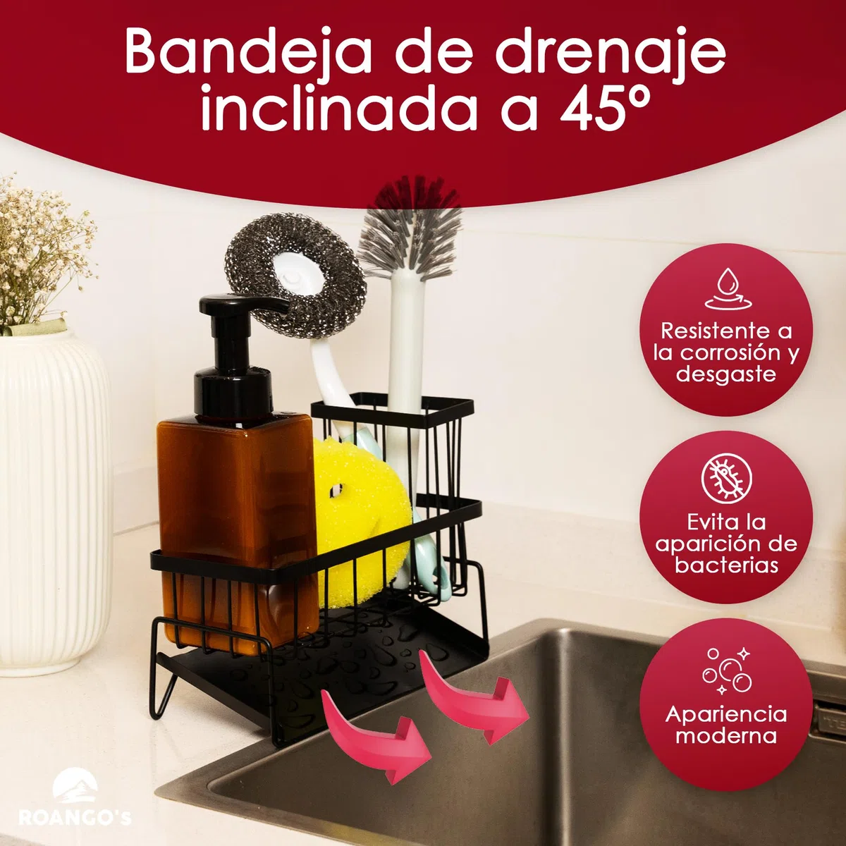 Organizador Cocina, Organizador Fregadero, Accesorios cocina, Estantería Baño, Accesorios baño, organizador baño autodrenante, Almacenaje cocina, hogar y cocina, Utensilios de cocina, Acero Inoxidable