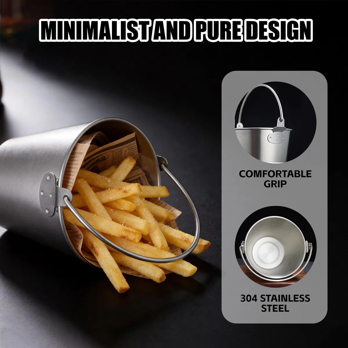 Cubitera pequeña de acero inoxidable con asa para bebidas, vino, papas fritas, alas de pollo, bares, fiestas, uso para fiestas, bares, hogar, 2 L (plateado)
