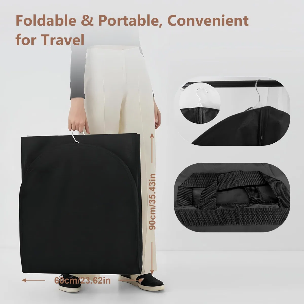 2 bolsas de vestir, bolsa de viaje de longitud completa con cremallera, fundas protectoras de ropa a prueba de polvo, bolsa de ropa para vestidos largos, 180 x 60 cm (negro)