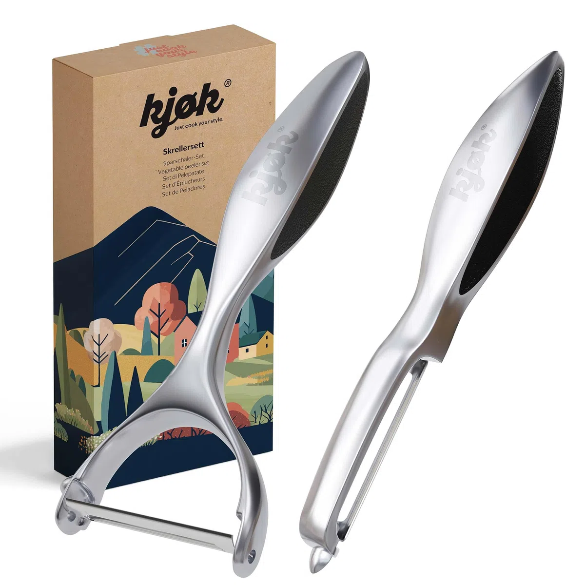 kjøk Set de 2 Peladores – pelador estrecho y ancho con hoja de acero inoxidable y mango de aleación de zinc – para patatas, verduras y fruta – ergonómico y antideslizante