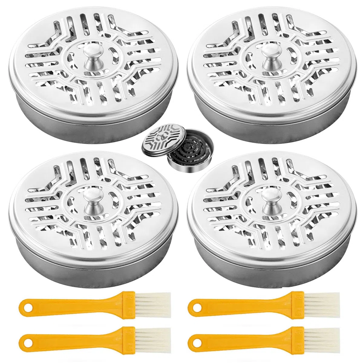 4PCS Porta Incienso Antimosquitos,Portable Mosquito Coil Holder,Porta Incienso Espiral,Quemador Incienso Caja, Clásico Diseño Portátil Soporte Incienso Metal para Casa Camping Viajes Hotel