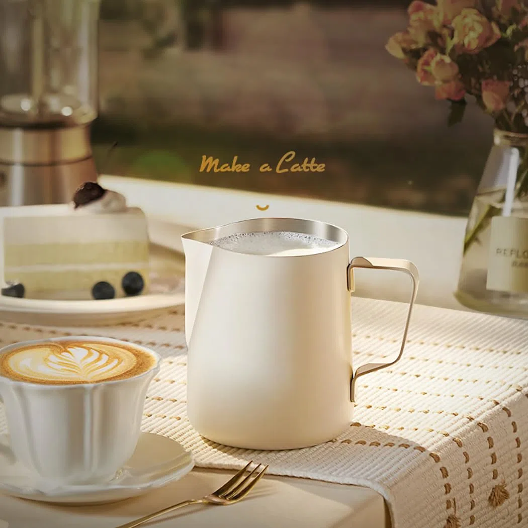 Hoshen Jarra de Acero Inoxidable para Cocinar Al Vapor y Espuma de Leche - Arte Con Leche, Café Expreso, Capuchino - 350 ml, Color Blanco