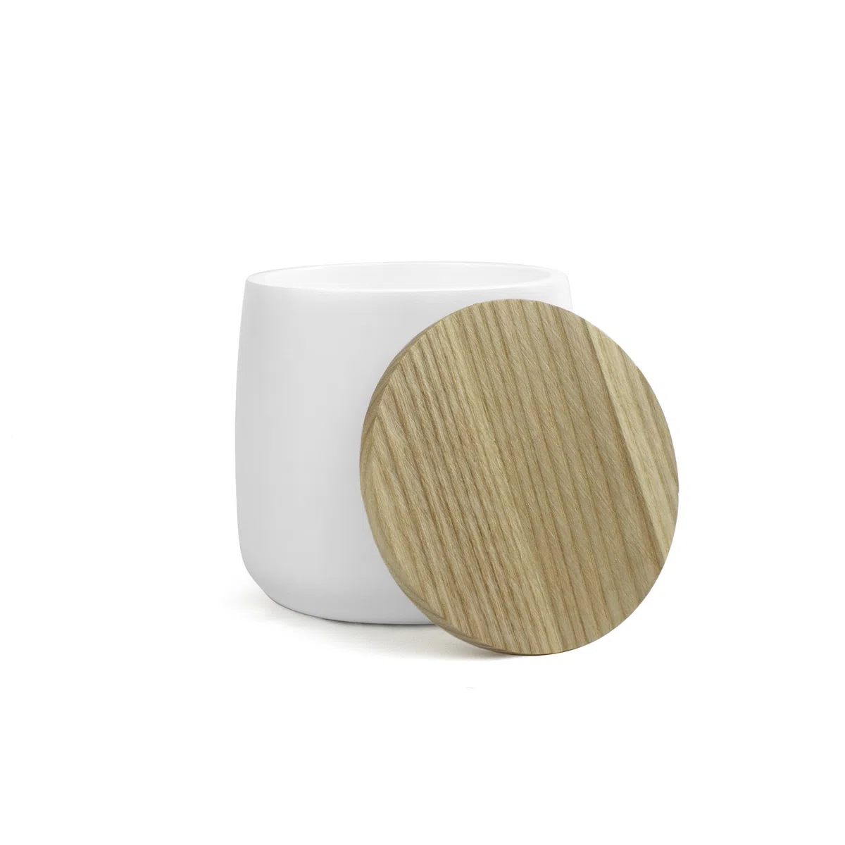 Algodonera con tapa de madera | Serie Forest | Resina | Organizar discos desmaquillantes, bastoncillos algodón, joyas | 10.5 cm ∅ x 10.5 cm | Gran tamaño (Blanco)