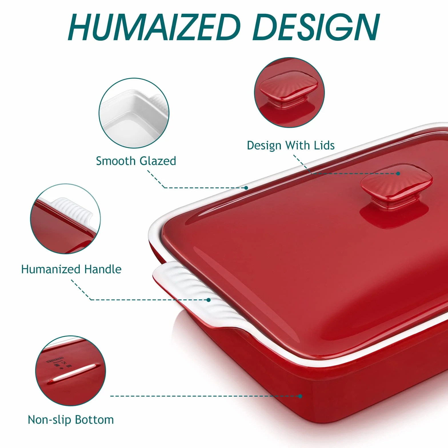 Vancasso serie Blossmo Molde Rectangular con Tapa, Fuente para Horno1800 ml, 31,5 x 18 x 7,3 cm Rojo