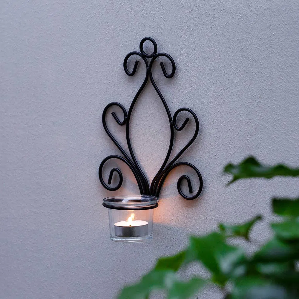 Sziqiqi Candelabro De Pared del Estilo Retro, Candelabro Creativo De La Vela del Hierro, Decoración De La Pared del Jardín Casero, Candelero, Negro