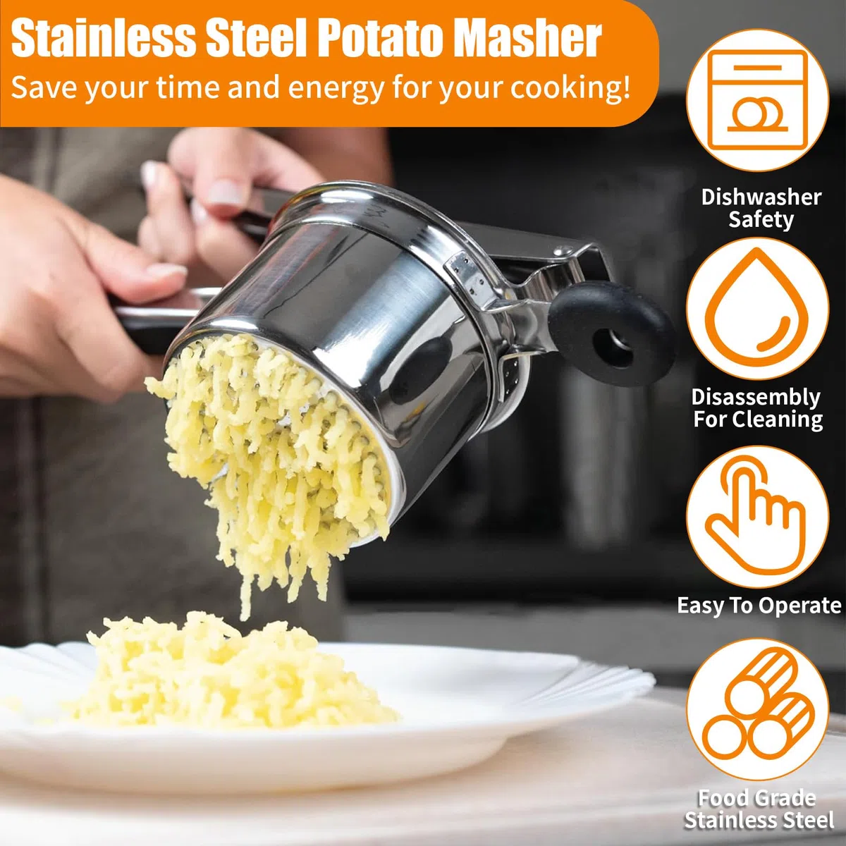 Machacador de Patatas con 3 Discos Intercambiables, Triturador Papas Acero Inoxidable Profesionales, Exprimidor Zumos Mermelada, Prensador para Puré Patatas, Bebés Frutas, Verduras, Receta Alimentos