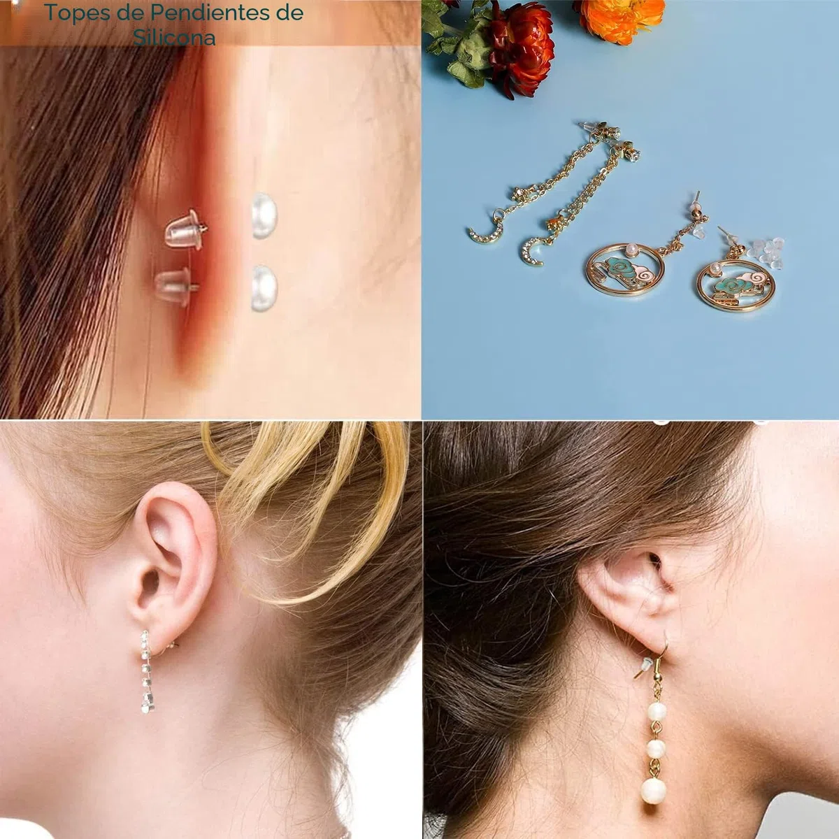 Topes de silicona para pendientes, cierres de pendientes transparentes para mujer, para manualidades (200 piezas, tamaño 4 * 4 mm)