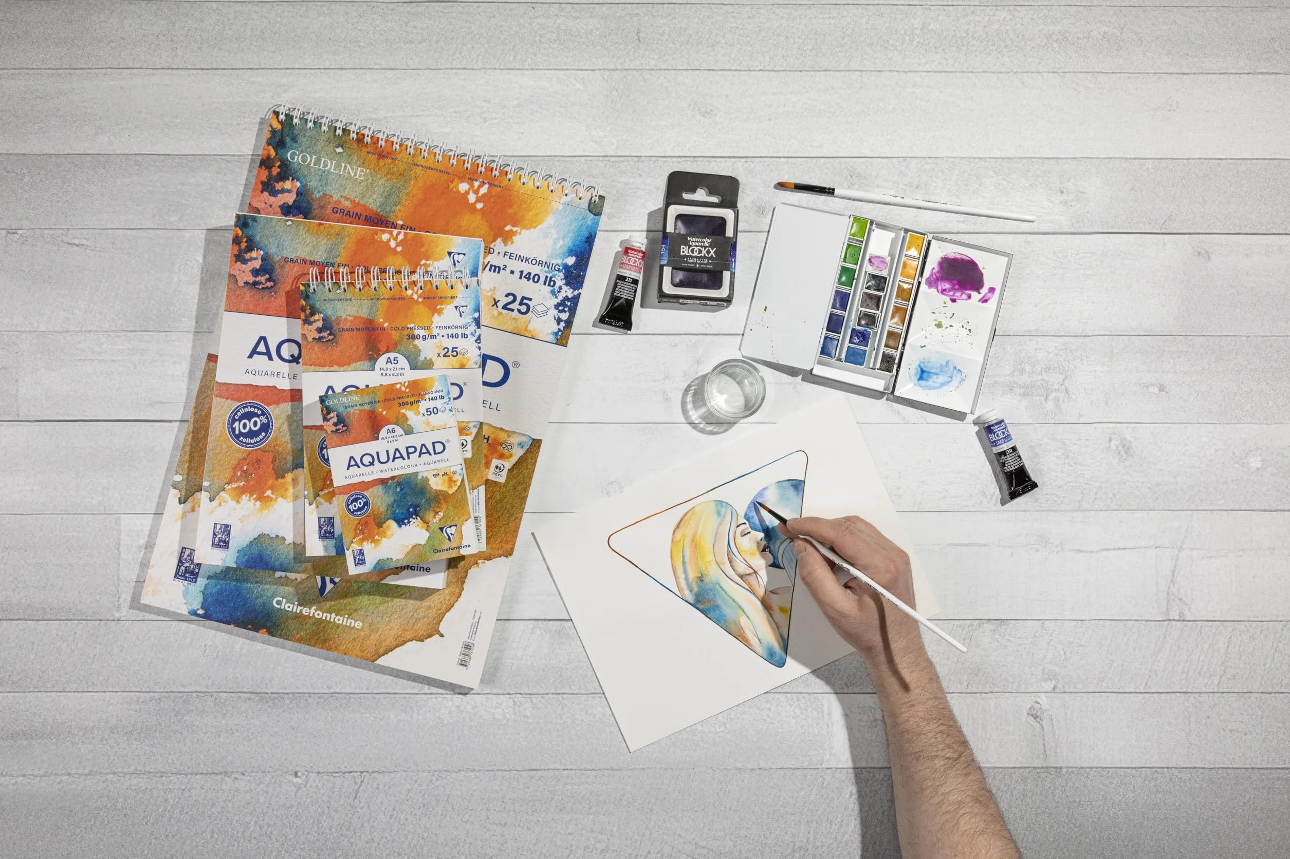 Clairefontaine 975721C Goldline Aqua - Bloc de papel de dibujo medio fino, 50 hojas, 21 x 29,7 cm, 300 g