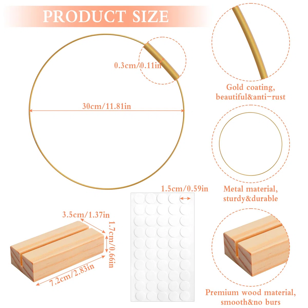6 Piezas Aros de Metal Anillos de Metal para Decoración con Soportes de Madera, Aros Redondos para Atrapasueños Anillo de Metal para Guirnalda para Pared Boda Manualidades Guirnalda Bricolaje