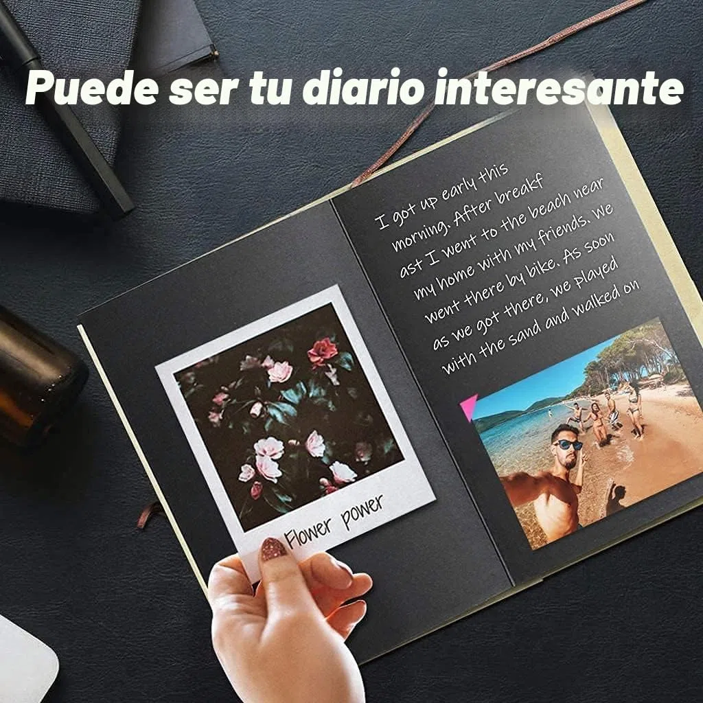 LEEQ Hardcover Kraft, estilo acordeón, álbum de fotos DIY, página de libro 36, bloc de notas, graduación, cumpleaños, aniversario, regalos de boda (páginas negras)