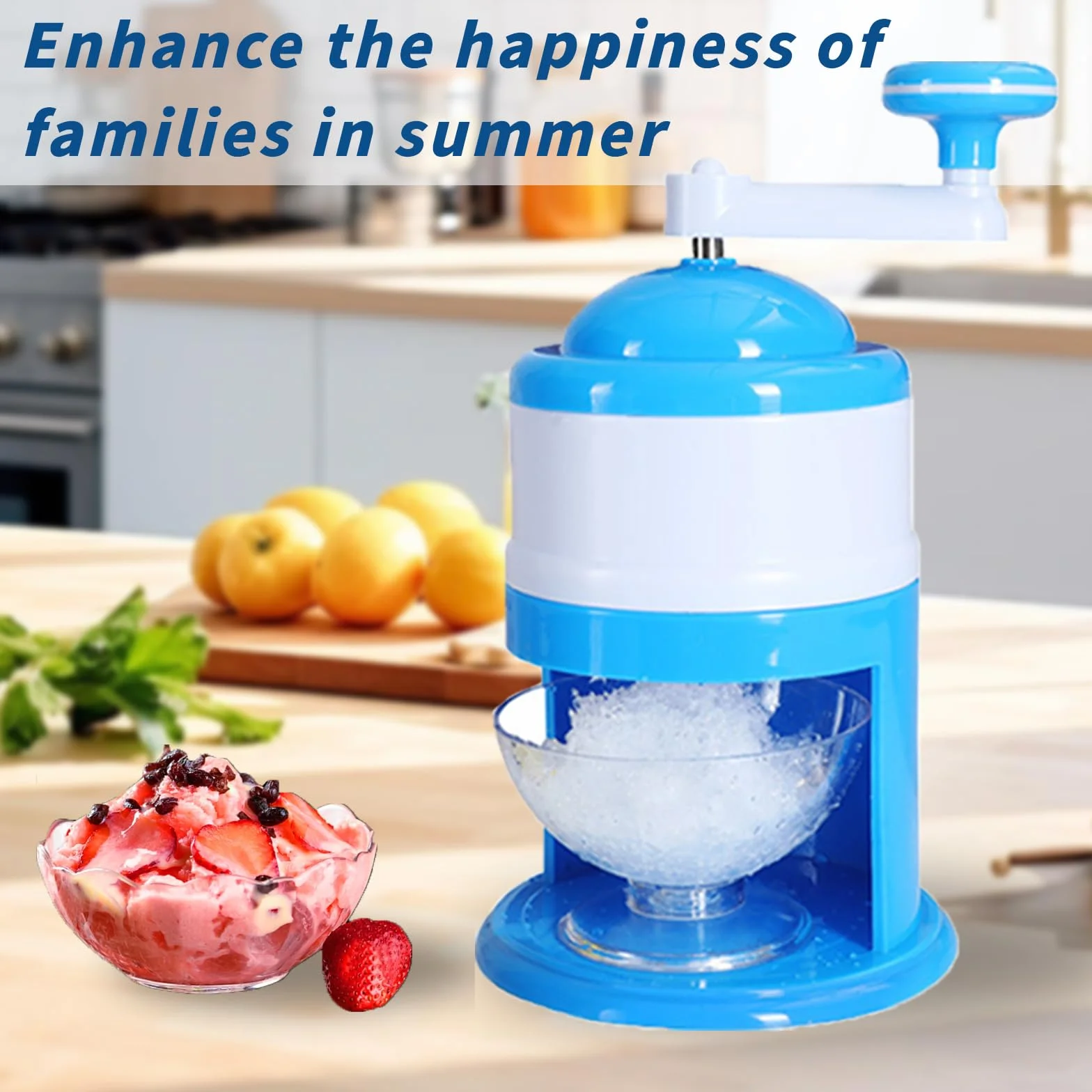 Manual Picadora de hielo raspado,Trituradora de hielo manual Rotary,Slush Machine,Perfecto para batidos y hielo picado - Sin BPA (Azul)