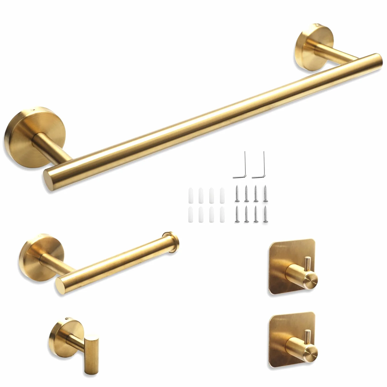 Toallero de Baño, Accesorios baño,Que Incluye 1 toallero, 1 portarrollos y 3 Ganchos. El Conjunto Completo Ofrece soluciones prácticas para el baño (Oro)