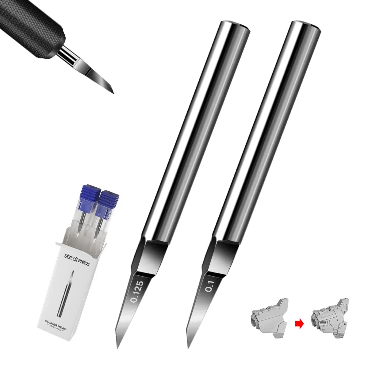 stedi - Hojas para cincel de modelismo, de repuesto, de acero de tungsteno, tamaños de 0,1 + 0,125 mm, para maquetas a escala RG, maquetas Gundam, líneas de trazado, grabado, líneas divisorias, resina