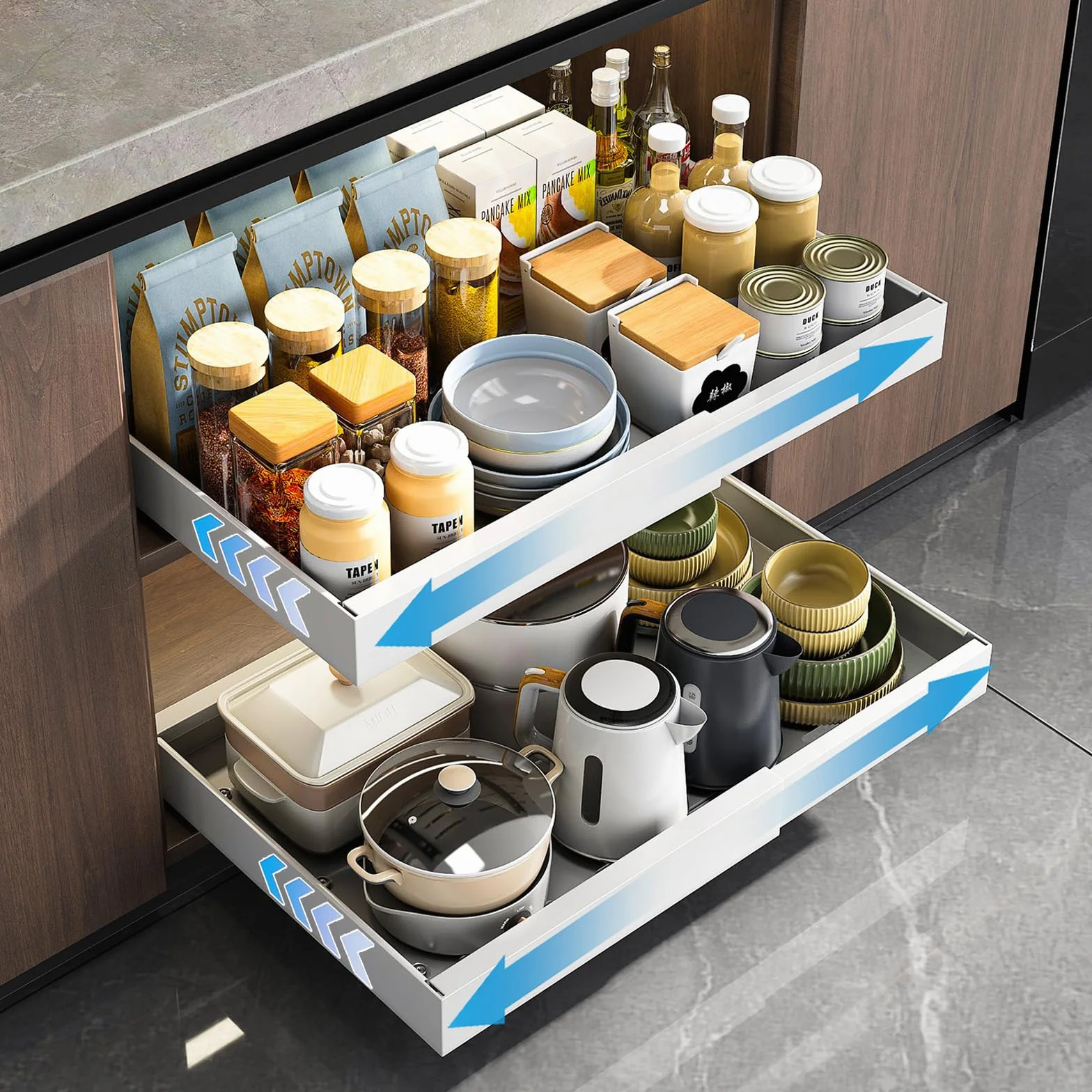 Cajón Telescópico Cajones Extraíbles Para Armario Acero al Carbono Organizadores Bajo Fregadero No Requiere Taladrar ni Clavar de Cocina, Despensa, Baño (Blanco, 1pieza)
