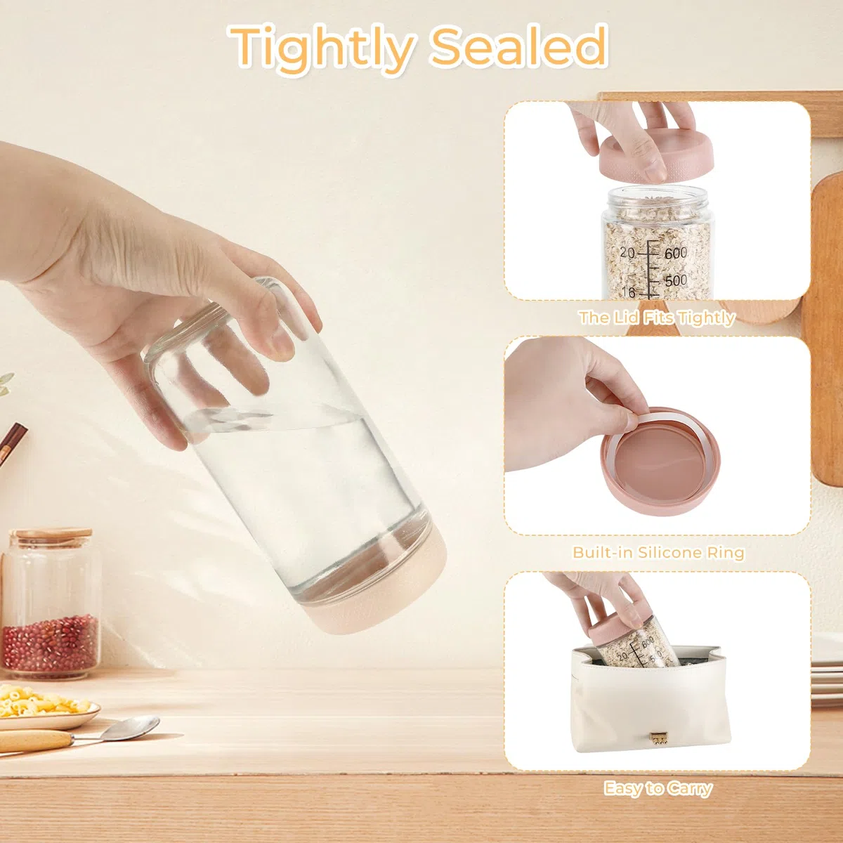 4 Piezas Tarros de Cristal Con Tapa, Tarros Meal Prep 750ml, Tarros de Avena Nocturna con Tapa De Rosca, Tarross de Vidrio Reutilizables para Yogur, Overnight Oats, Especias, Preparación de Comidas