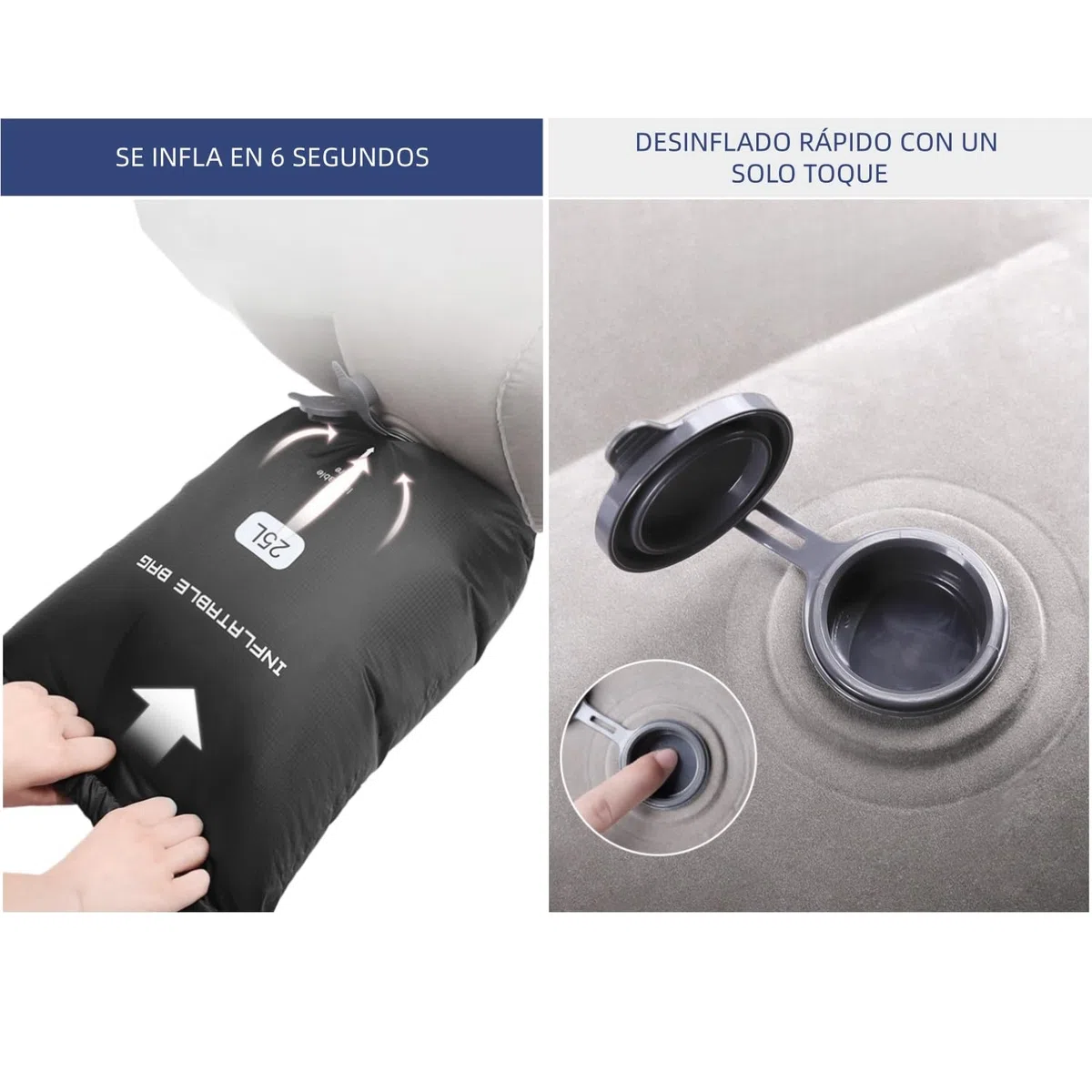 Reposapiés Inflable con Bolsa de Inflado (6 Segundos), 450 g Ultraportátil | Altura Ajustable, 100 kg de Carga, Hamaca de pies para Avión, Coche, Tren, Oficina, Acampada, para Niños y Adultos