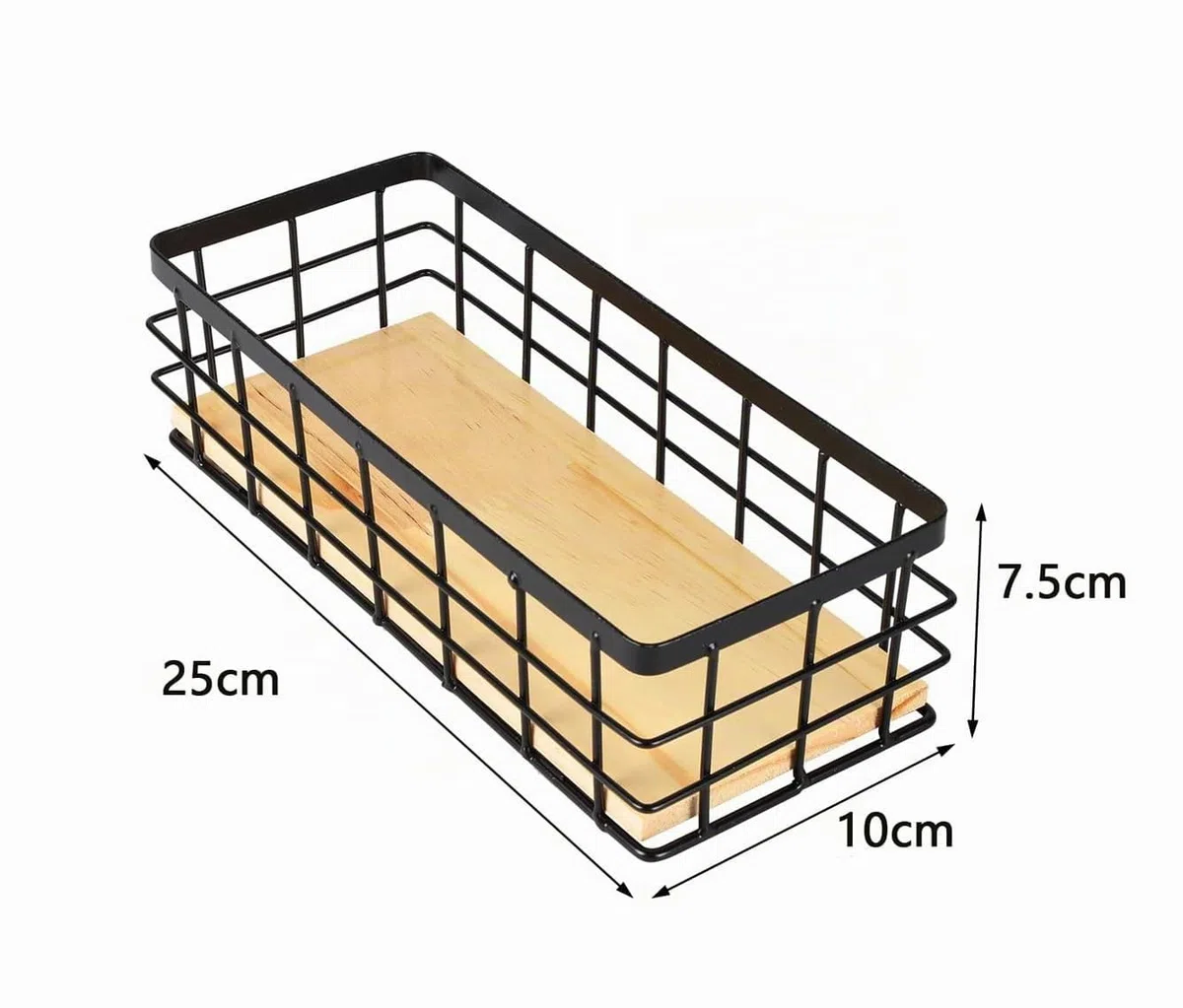 Cesta de alambre, cesta de metal, cesta de almacenamiento de metal para baño, cestas decorativas negras, cesta de pared para el hogar, Adecuado para cocina y baño,25x10x7.5cm,2 artículos