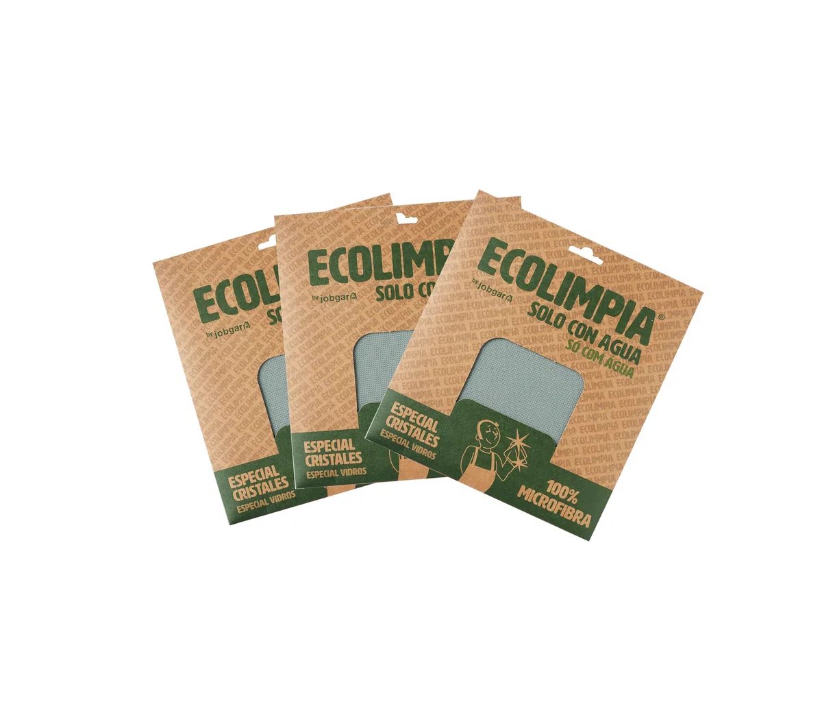 Ecolimpia - Pack de 3 Bayetas de Microfibra para Cristales | Limpieza Solo con Agua | Fabricadas en España | Certificadas OEKOTEX y FSC | Reutilizables y Ecológicas | Sin Rastros ni Pelusas (Verde)