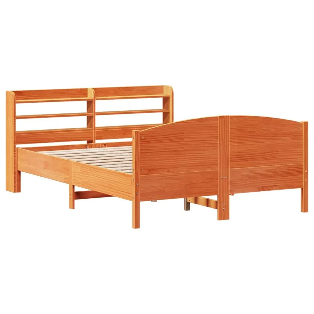 3306977 - Estructura de madera maciza sin colchón, marco de cama de madera, 135 x 190 cm, color marrón cera, 135 x 190 cm