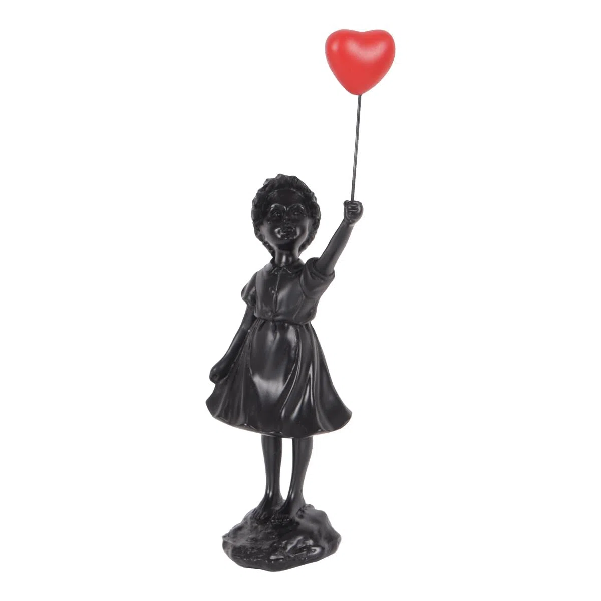 Alide Escultura de resina de niña con globo para decoración del hogar, figura de niña con globo de corazón rojo, escultura de arte moderno para decoración de mesa y estantería.
