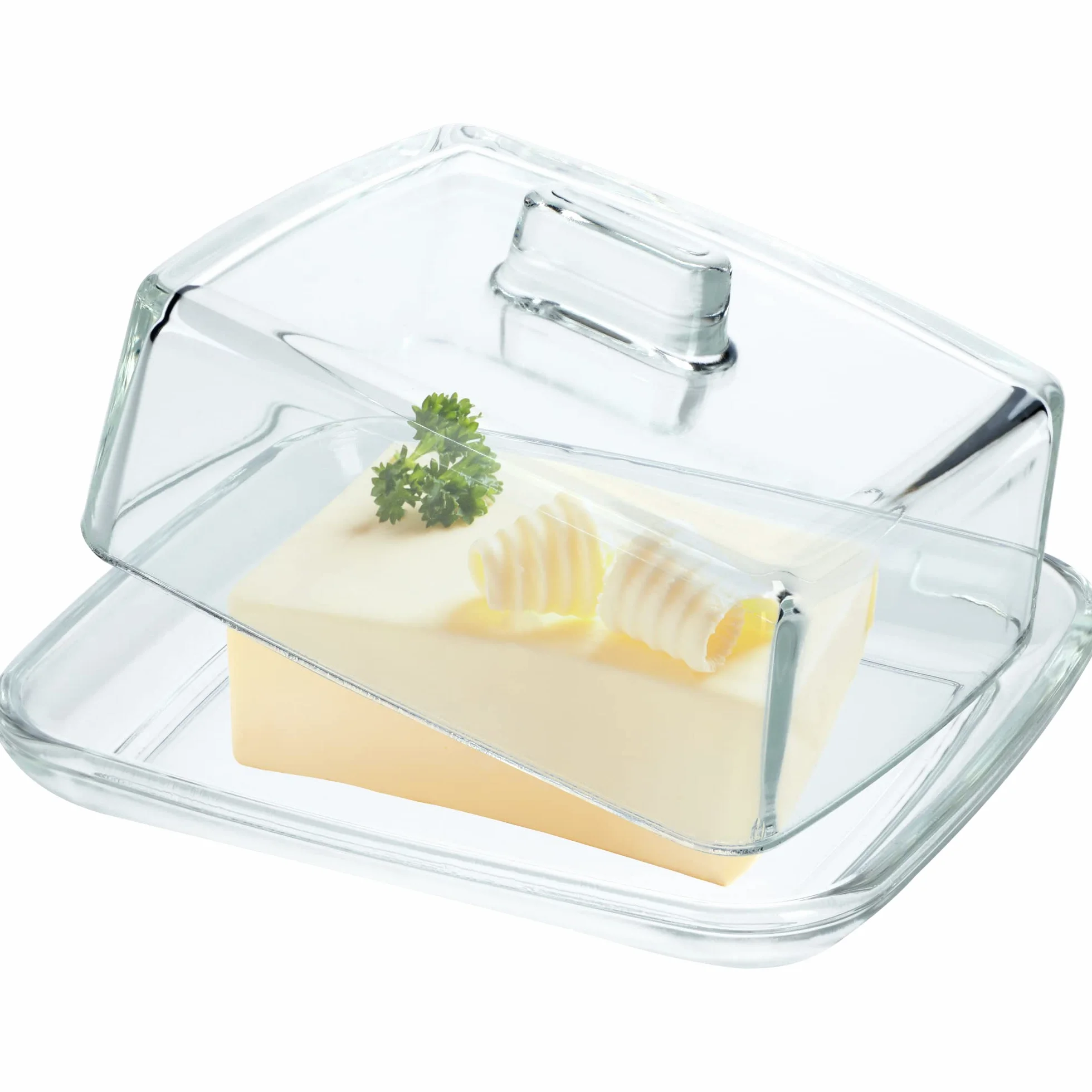 KADAX Mantequera rectangular de cristal con tapa y asa, recipiente para mantequilla apto para lavavajillas (transparente)